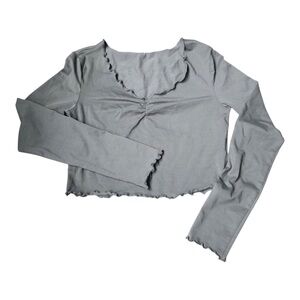 Shein Basic Long Sleeve Crop Top Medium Green